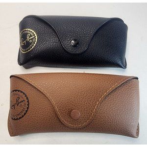 2 Cases! Ray-Ban Sunglass Cases Black & Brown Leather Aviator Excellent